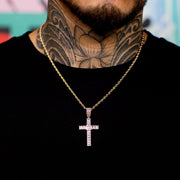 Iced Emerald Cross Pendant in Rose Gold