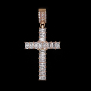 Iced Emerald Cross Pendant in Rose Gold