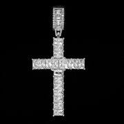 Iced Emerald Cross Pendant in White Gold