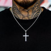 Iced Emerald Cross Pendant in White Gold