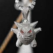 Iced Gengar Pendant in White Gold