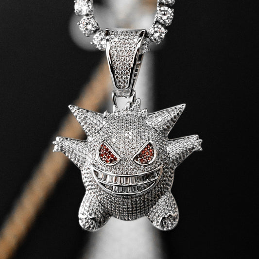 Iced Gengar Pendant in White Gold