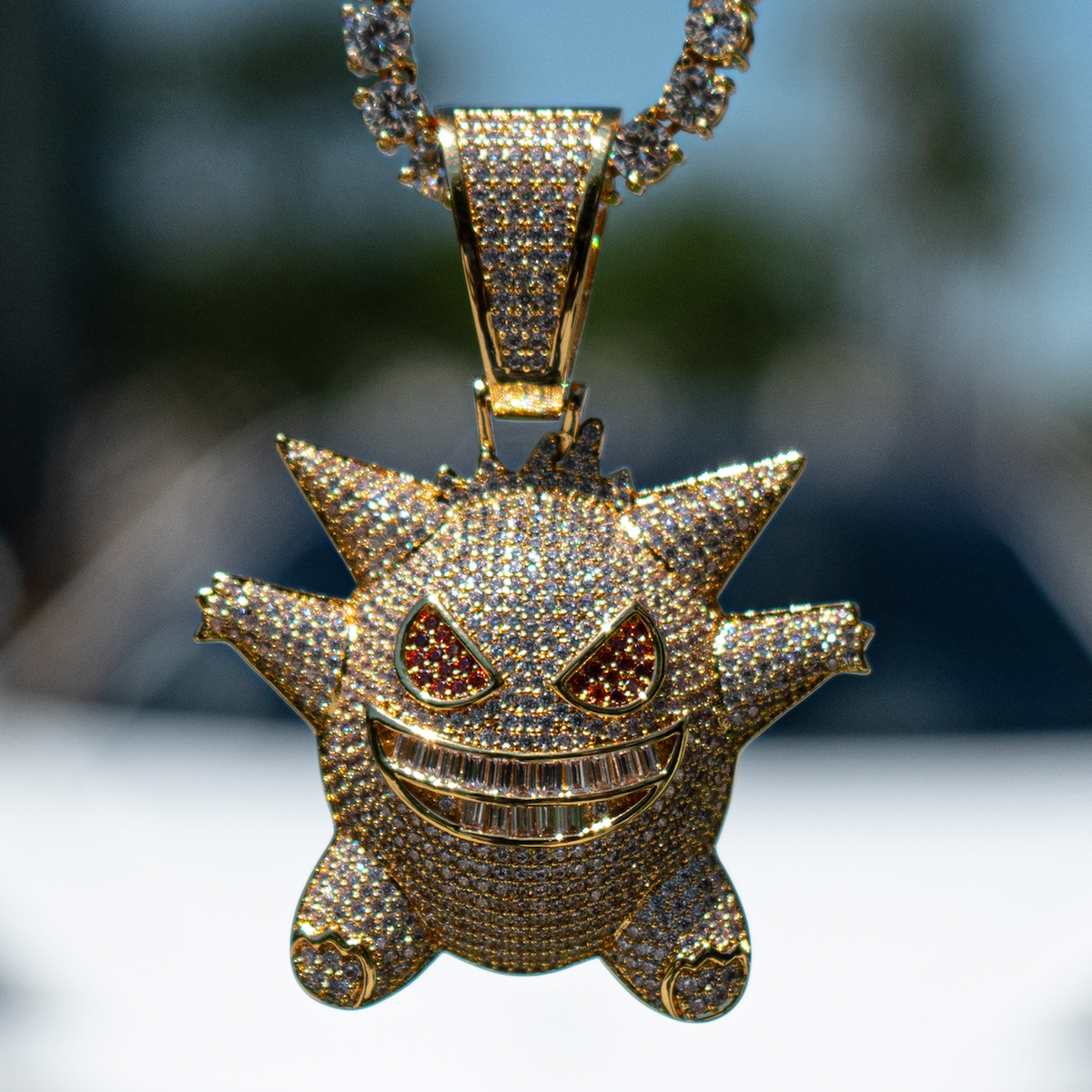 Iced Gengar Pendant in Yellow Gold