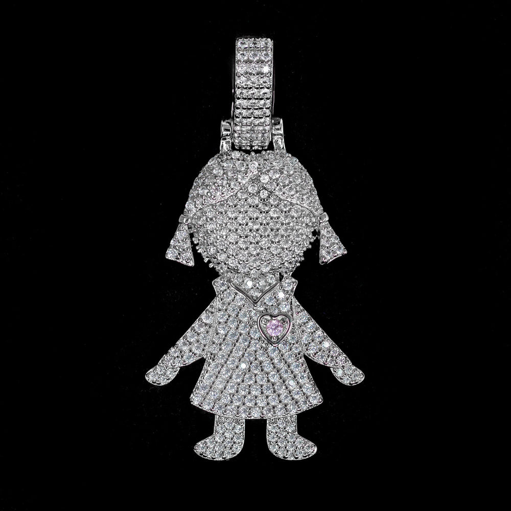 Iced Girl / Daughter Pendant in White Gold