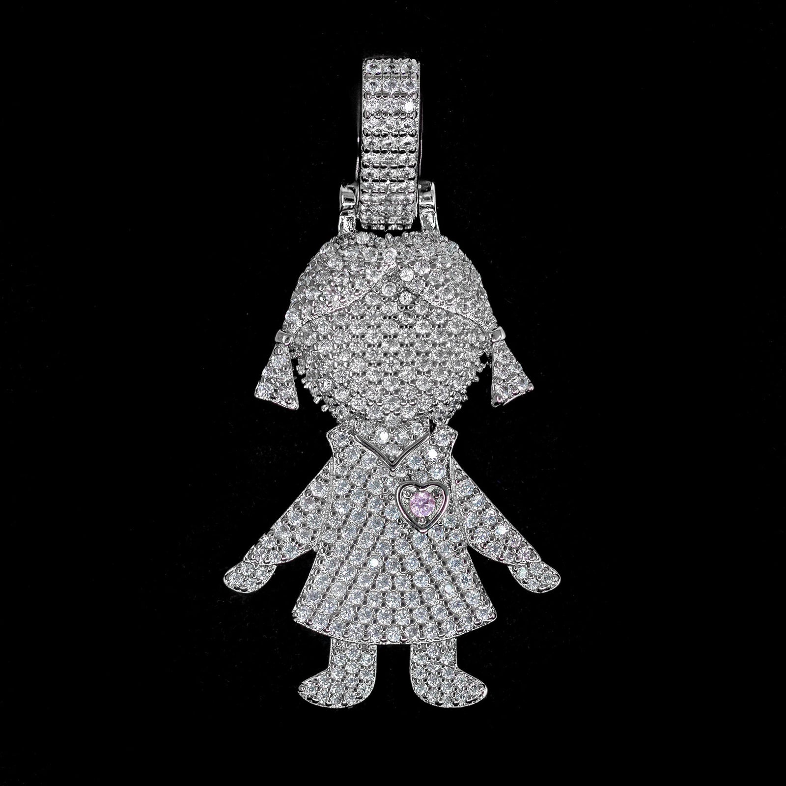 Iced Girl / Daughter Pendant in White Gold