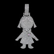 Iced Girl / Daughter Pendant in White Gold