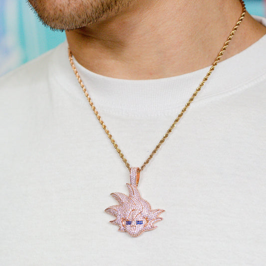 Iced Goku Warrior Pendant in Rose Gold