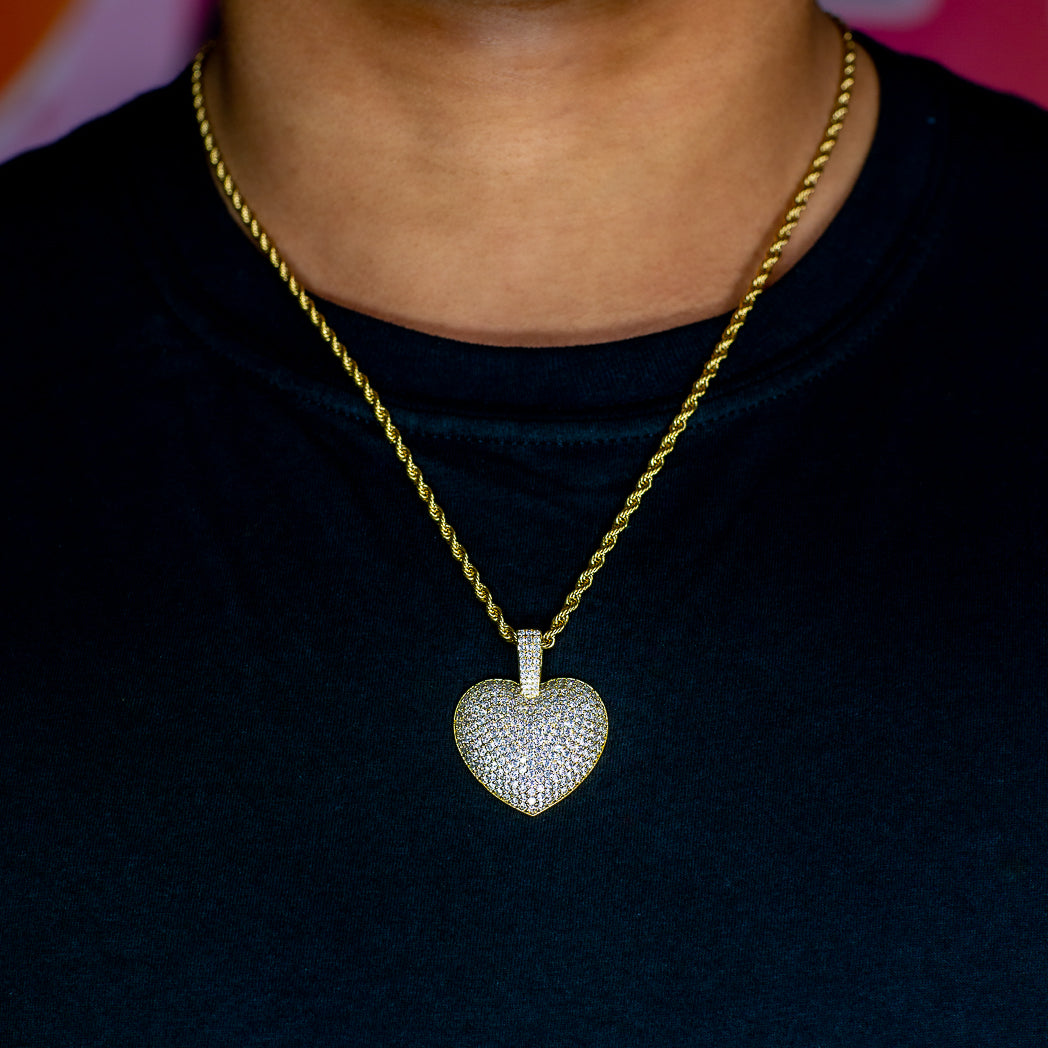 Iced Heart Pendant in Yellow Gold