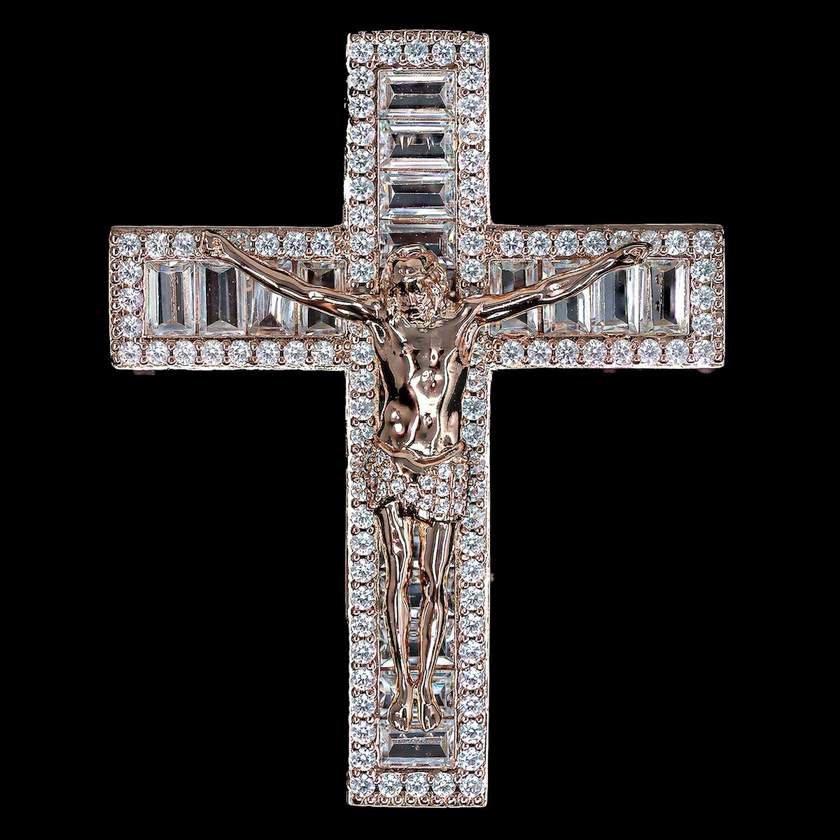 Iced Jesus Cross Pendant in Rose Gold