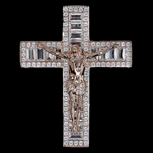 Iced Jesus Cross Pendant in Rose Gold
