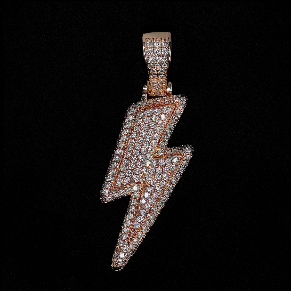 Iced Lightning Bolt Pendant in Rose Gold