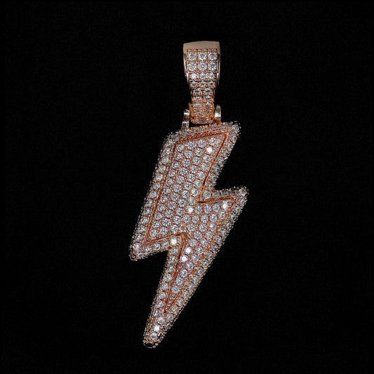 Iced Lightning Bolt Pendant in Rose Gold