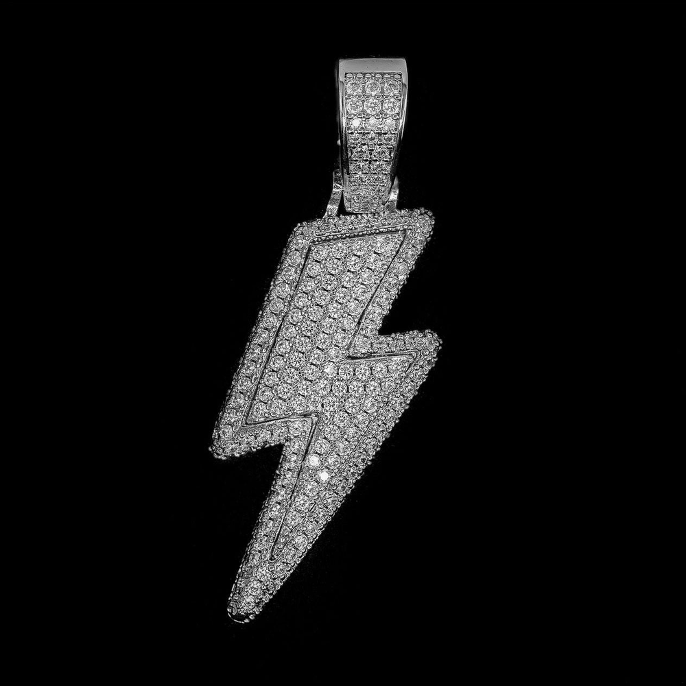 Iced Lightning Bolt Pendant in White Gold