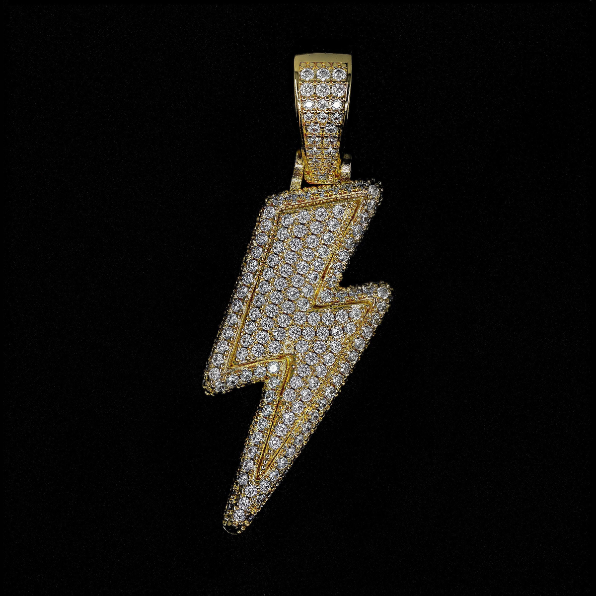 Iced Lightning Bolt Pendant in Yellow Gold