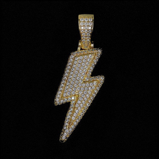 Iced Lightning Bolt Pendant in Yellow Gold