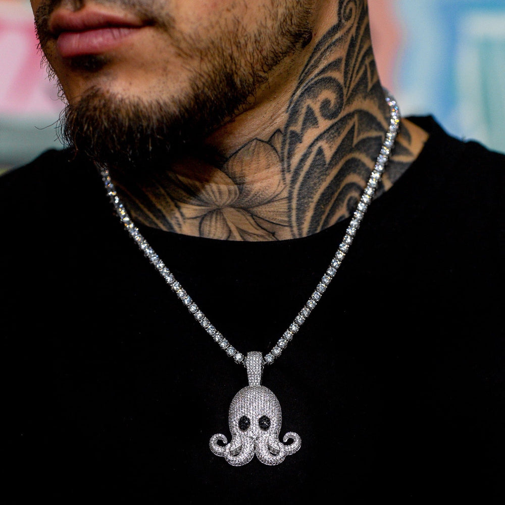Iced Octopus Pendant in White Gold