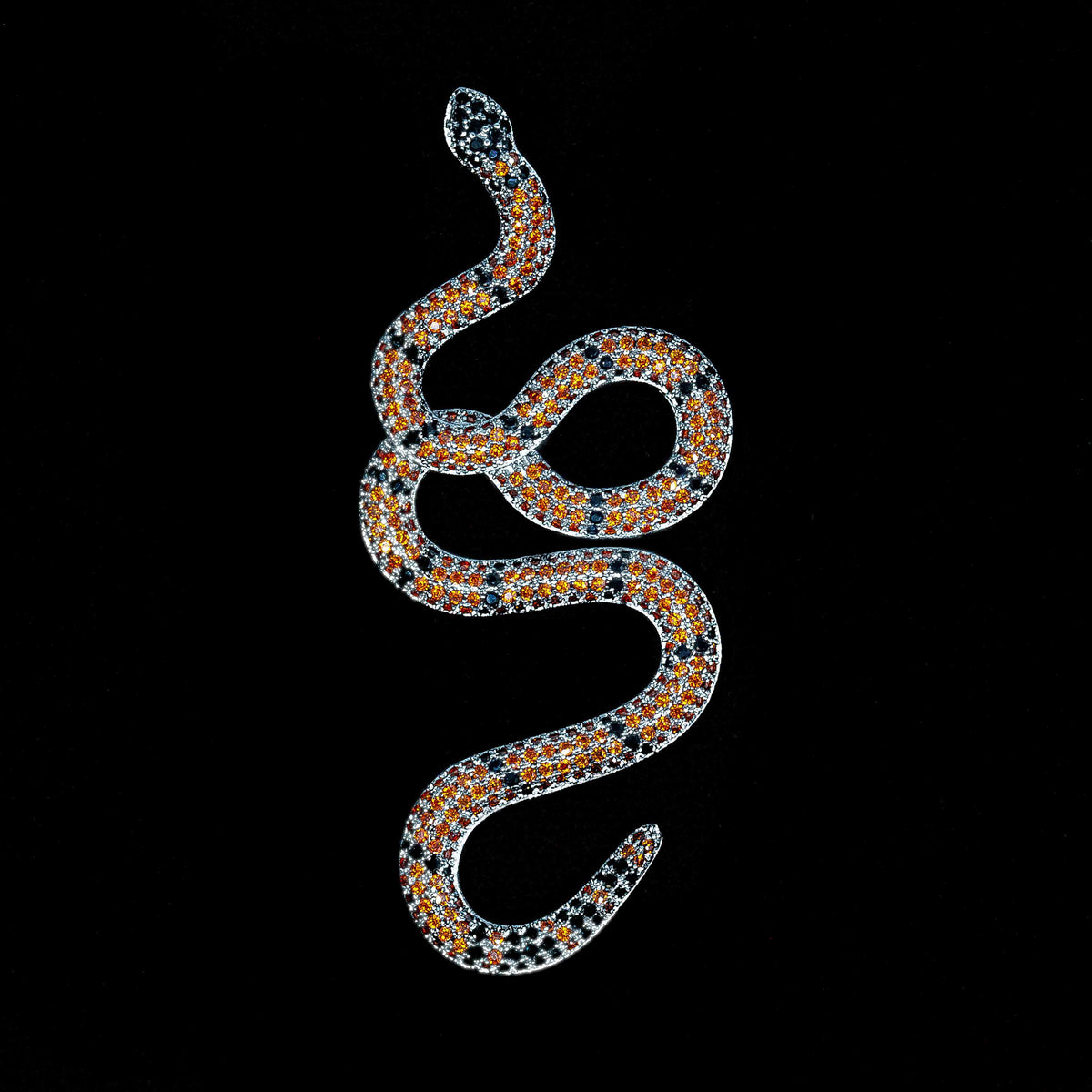 Iced Orange Snake Pendant in White Gold
