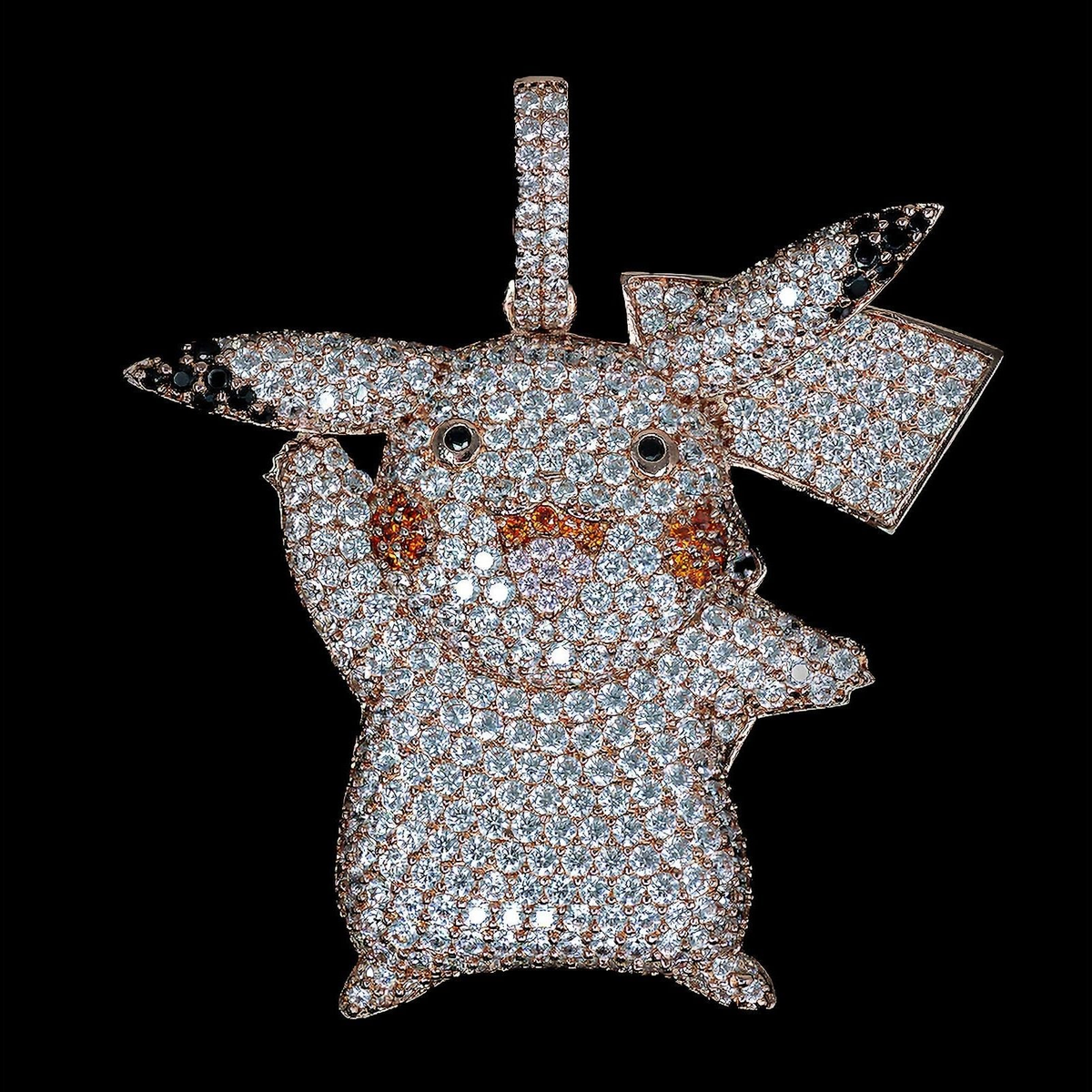 Iced Pikachu Pendant in Rose Gold