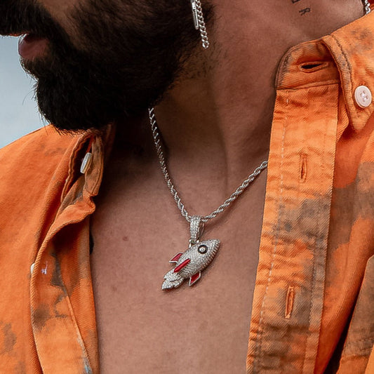 Iced Rocket Pendant in White Gold