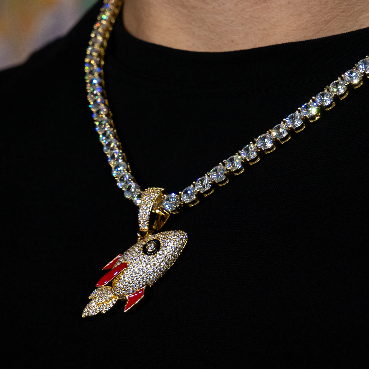 Iced Rocket Pendant in Yellow Gold