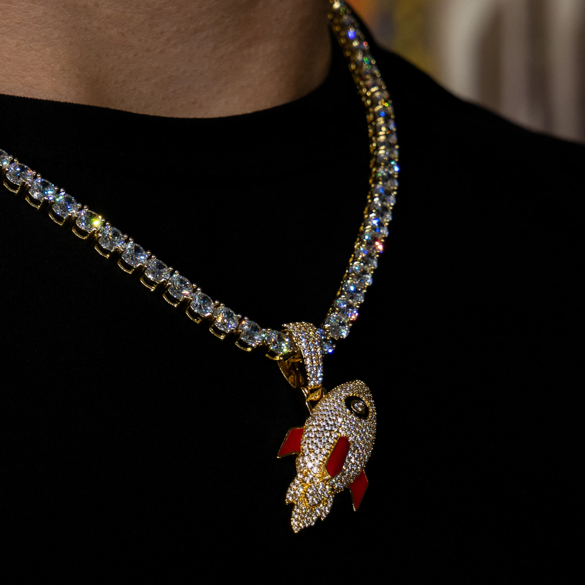 Iced Rocket Pendant in Yellow Gold