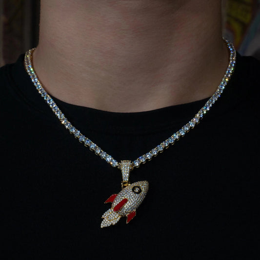 Iced Rocket Pendant in Yellow Gold