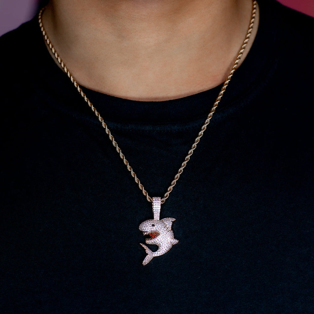 Iced Shark Pendant in Rose Gold