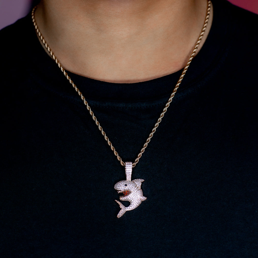 Iced Shark Pendant in Rose Gold