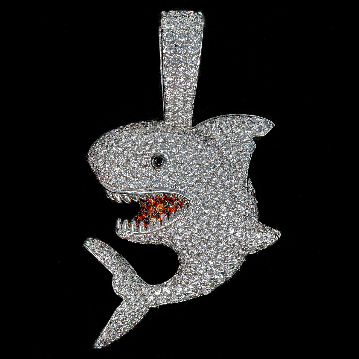 Iced Shark Pendant in White Gold