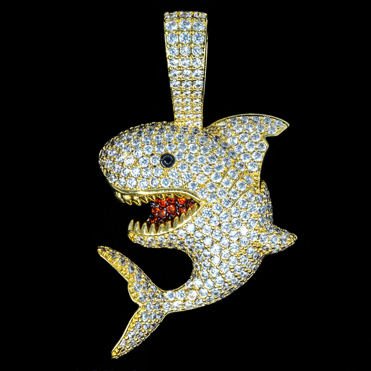 Iced Shark Pendant in Yellow Gold