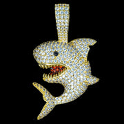 Iced Shark Pendant in Yellow Gold