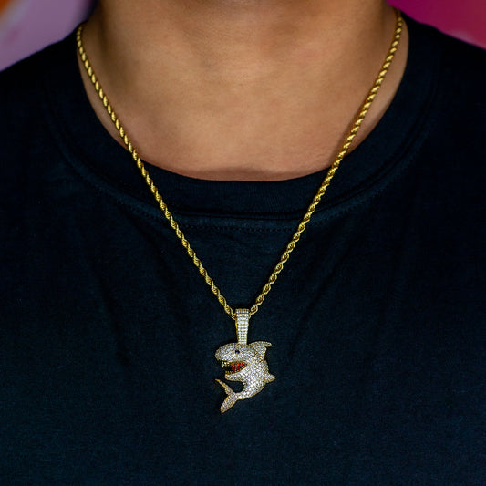 Iced Shark Pendant in Yellow Gold