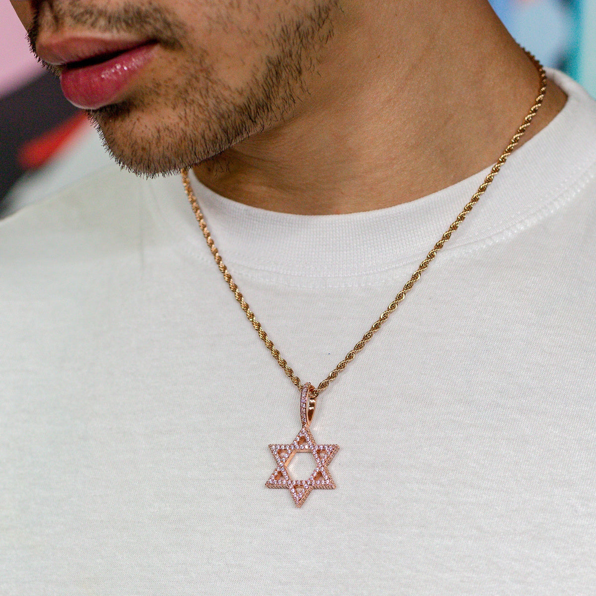 Iced Star of David Pendant in Rose Gold