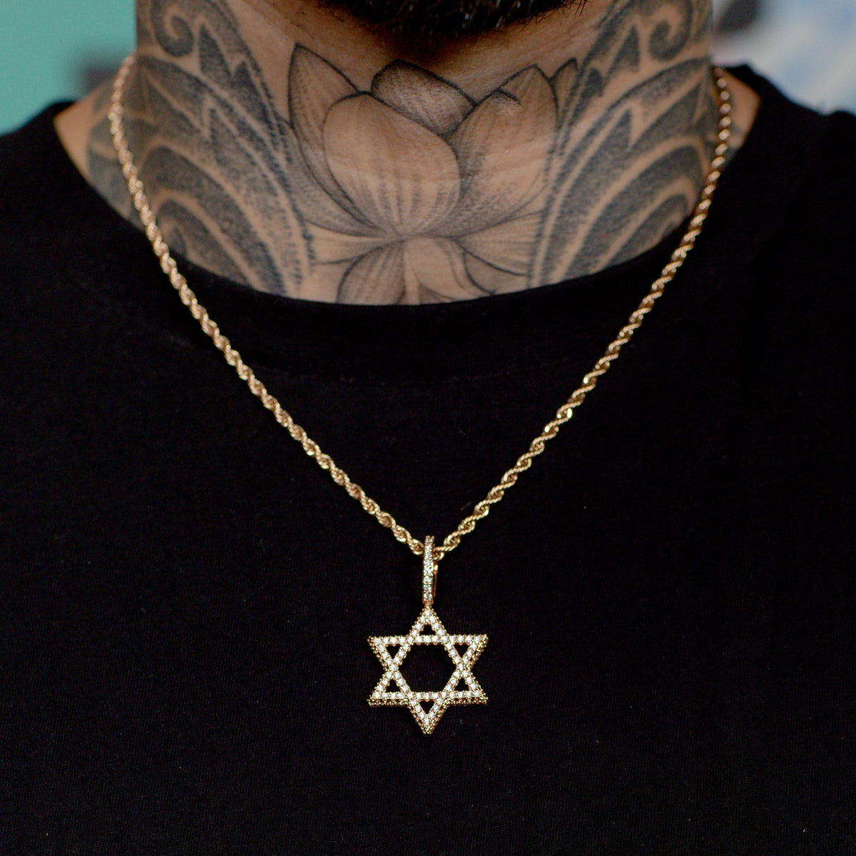 Iced Star of David Pendant in Rose Gold