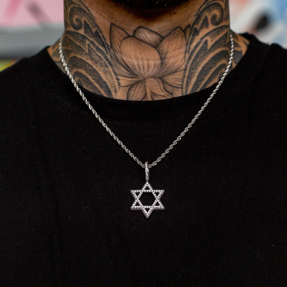 Iced Star of David Pendant in White Gold