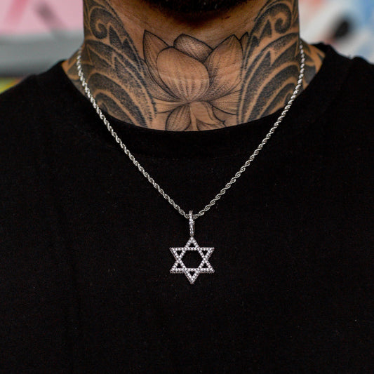 Iced Star of David Pendant in White Gold