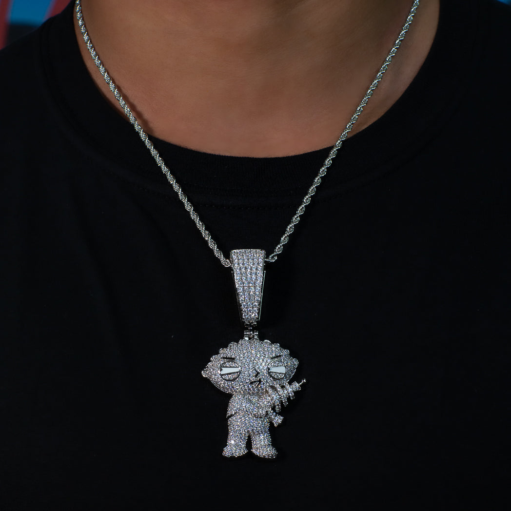Iced Stewie Pendant in White Gold