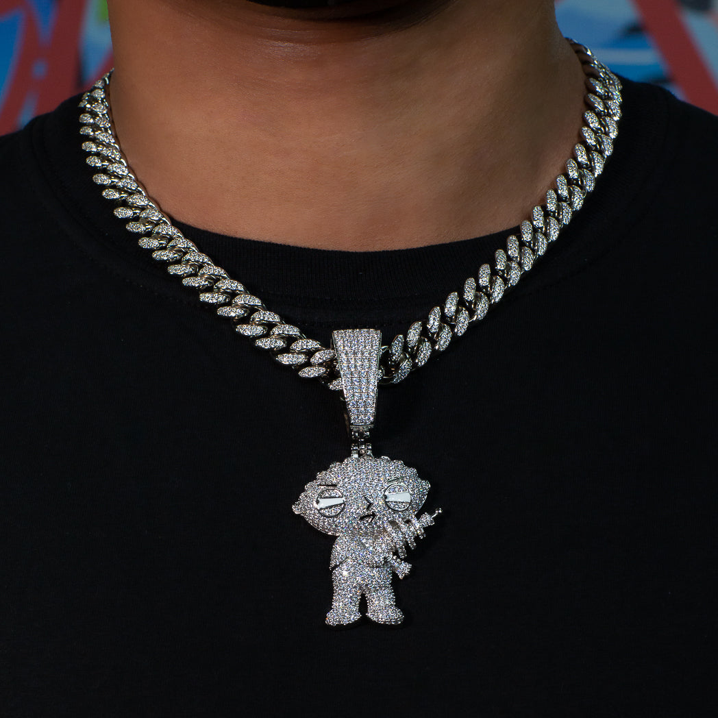 Iced Stewie Pendant in White Gold