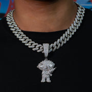 Iced Stewie Pendant in White Gold