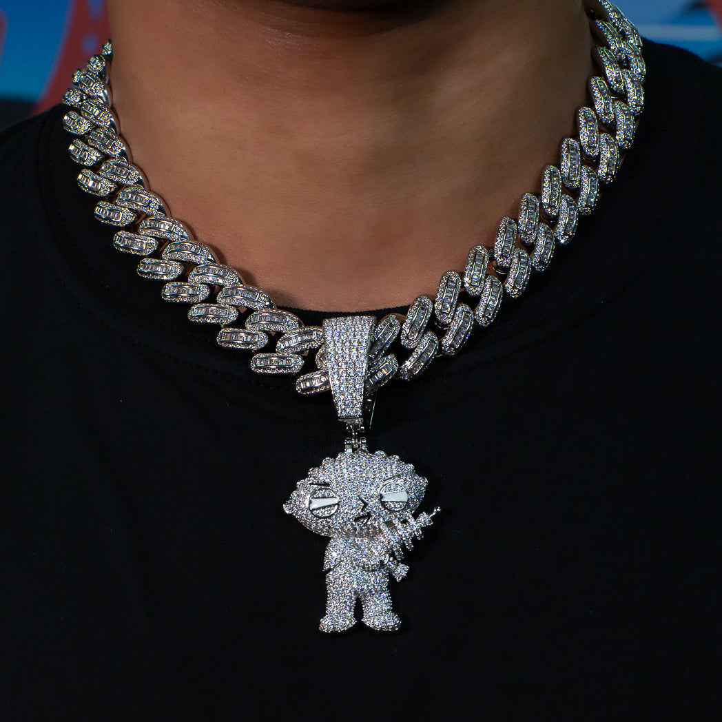 Iced Stewie Pendant in White Gold