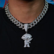 Iced Stewie Pendant in White Gold