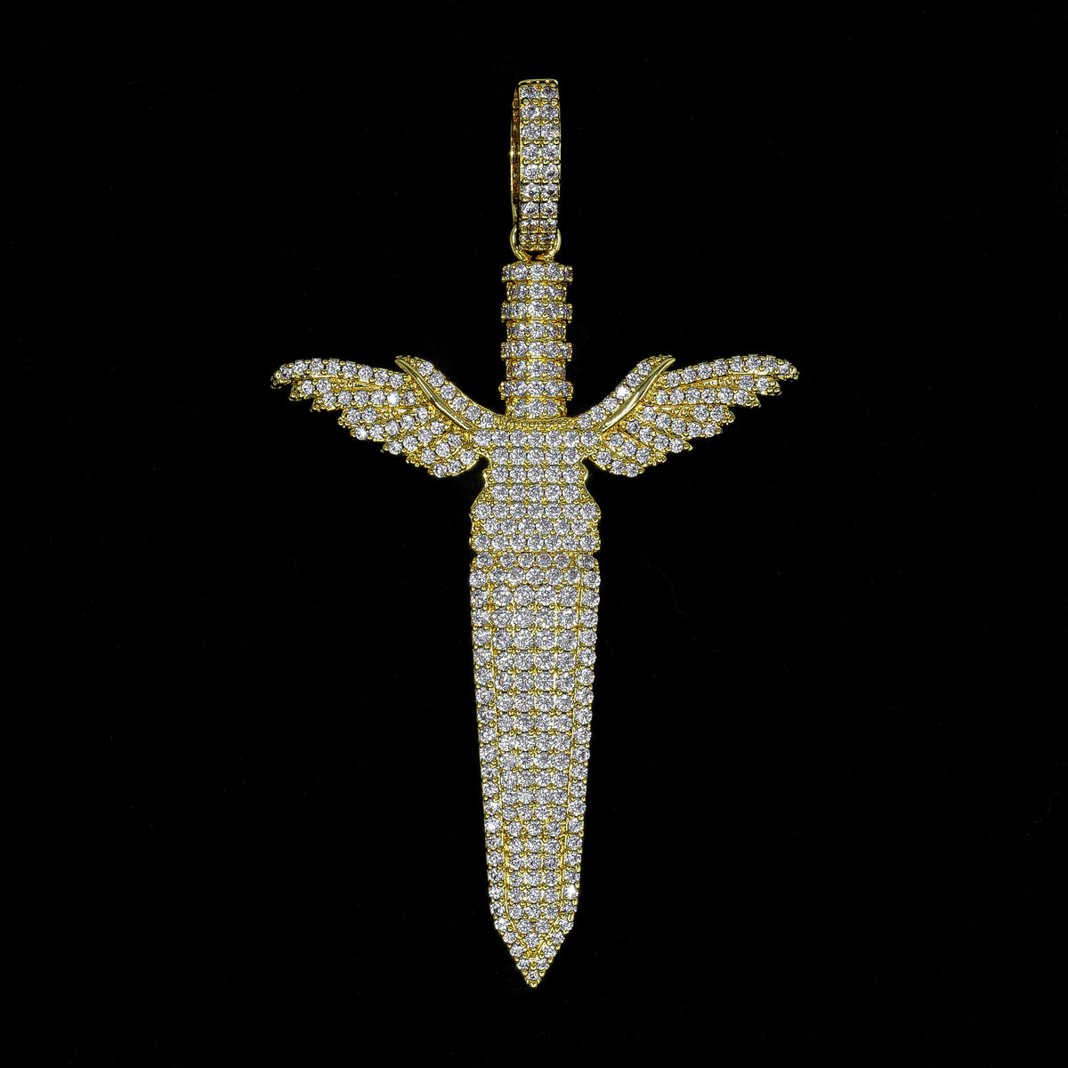 Iced Sword Pendant in Yellow Gold