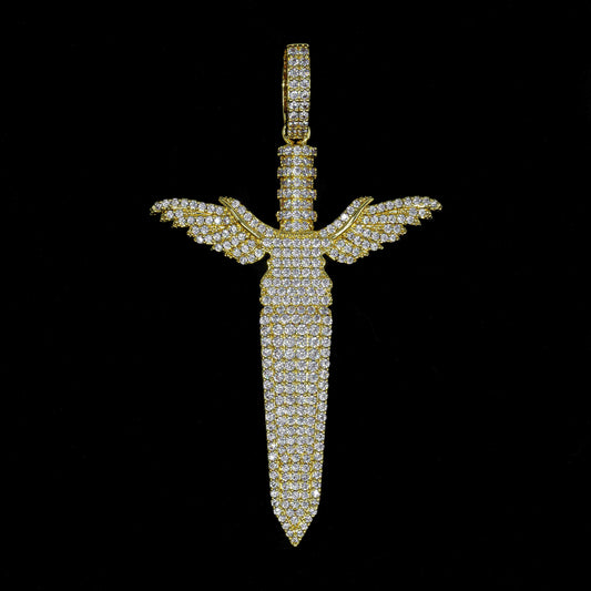 Iced Sword Pendant in Yellow Gold