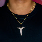 Iced Sword Pendant in Yellow Gold
