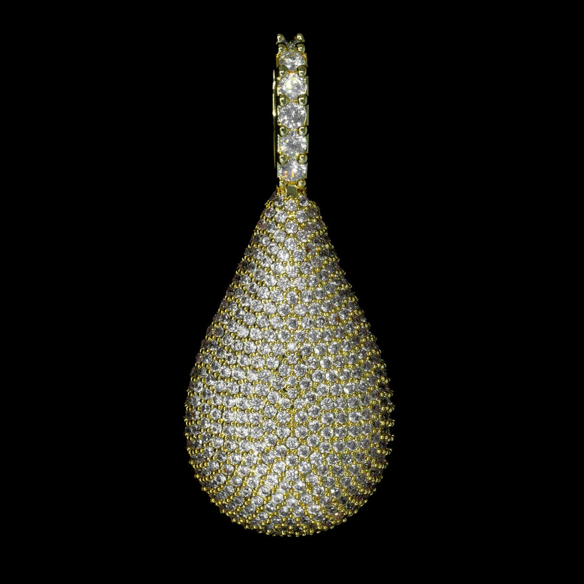Iced Tear Drop Pendant in Yellow Gold