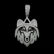 Iced Wolf Pendant in White Gold