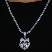 Iced Wolf Pendant in White Gold